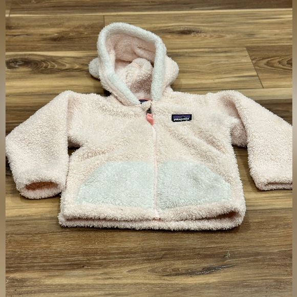 Patagonia Baby Girl Furry Friends Zip Up Hoody Pink White Sz 2T - Picture 5 of 9